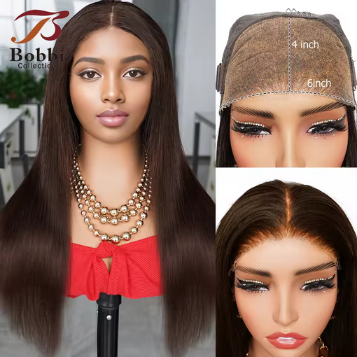 Black 4x4 Glueless Lace Front Wig Human Hair Bleached Knots Pre-plucked Transparent 4x4 Pre-cut Lace Wig Straight Bobbi