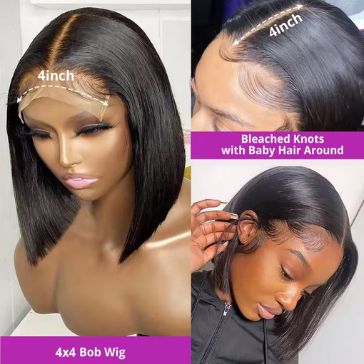 Short Straight Bob 12A Human Hair Wig 100% Brazilian Human Hair 13x4 HD Lace Front Wigs 13x4 Big Lace Front Wig Preplucked For Women