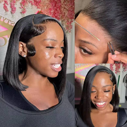 Short Straight Bob 12A Human Hair Wig 100% Brazilian Human Hair 13x4 HD Lace Front Wigs 13x4 Big Lace Front Wig Preplucked For Women