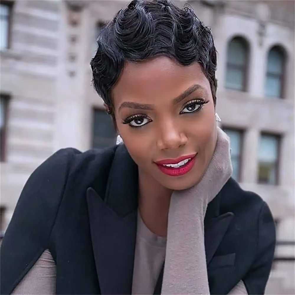 Pixie Cut Curly Wig Water Wave Closure Wig Human Hair Wigs Preplucked Side Part Lace Wig All For women human hair wig