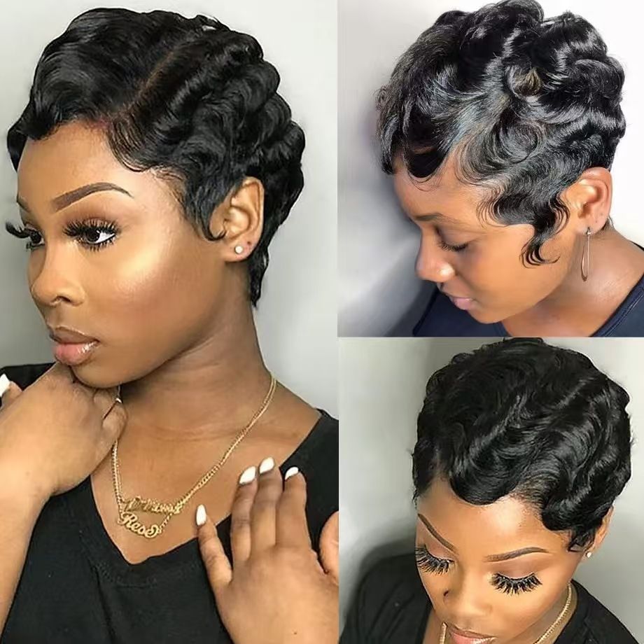 Pixie Cut Curly Wig Water Wave Closure Wig Human Hair Wigs Preplucked Side Part Lace Wig All For women human hair wig