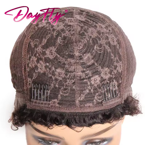 Short Afro Kinky Curly Hair Wigs For Black Women Human Hair African Fluffy Wig With Bangs Brazilian Pixie Cut Wigs Machine Made