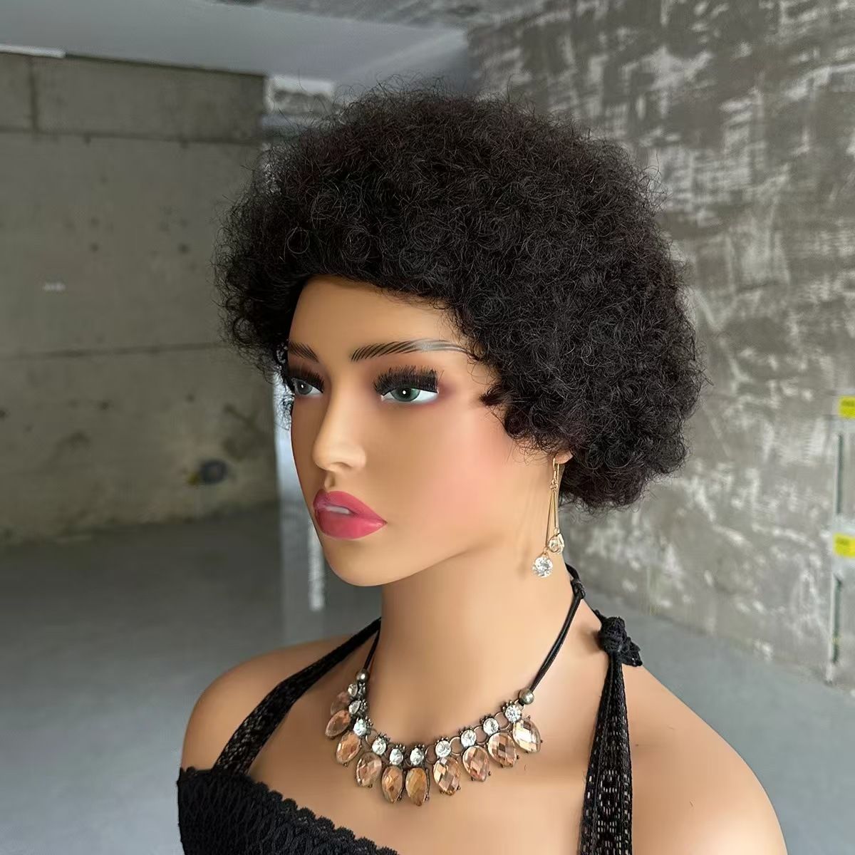 Short Afro Kinky Curly Hair Wigs For Black Women Human Hair African Fluffy Wig With Bangs Brazilian Pixie Cut Wigs Machine Made