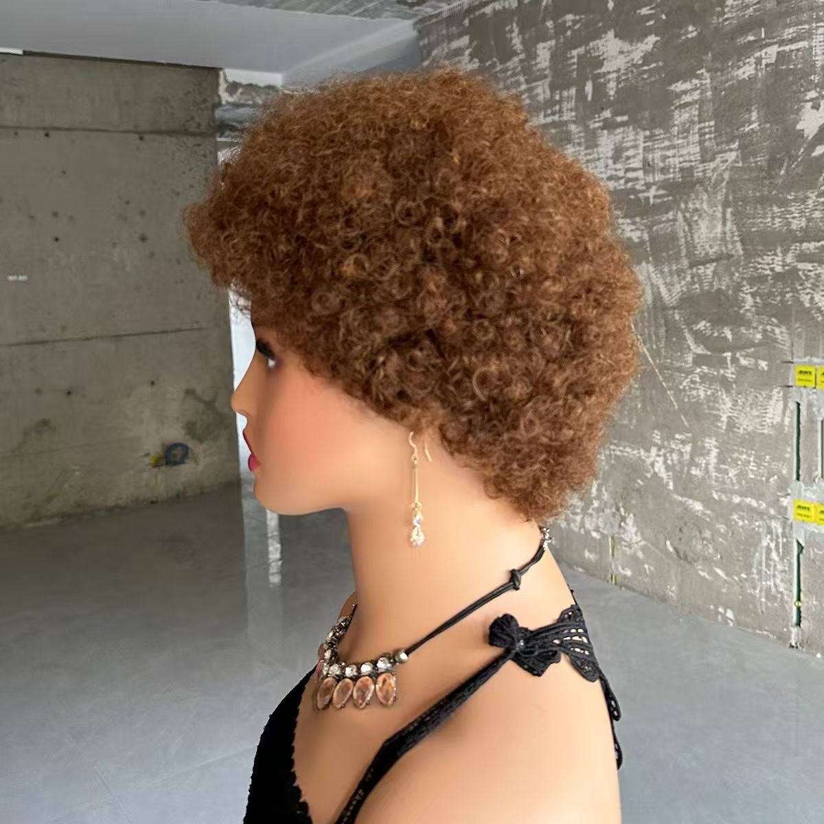 Short Afro Kinky Curly Hair Wigs For Black Women Human Hair African Fluffy Wig With Bangs Brazilian Pixie Cut Wigs Machine Made