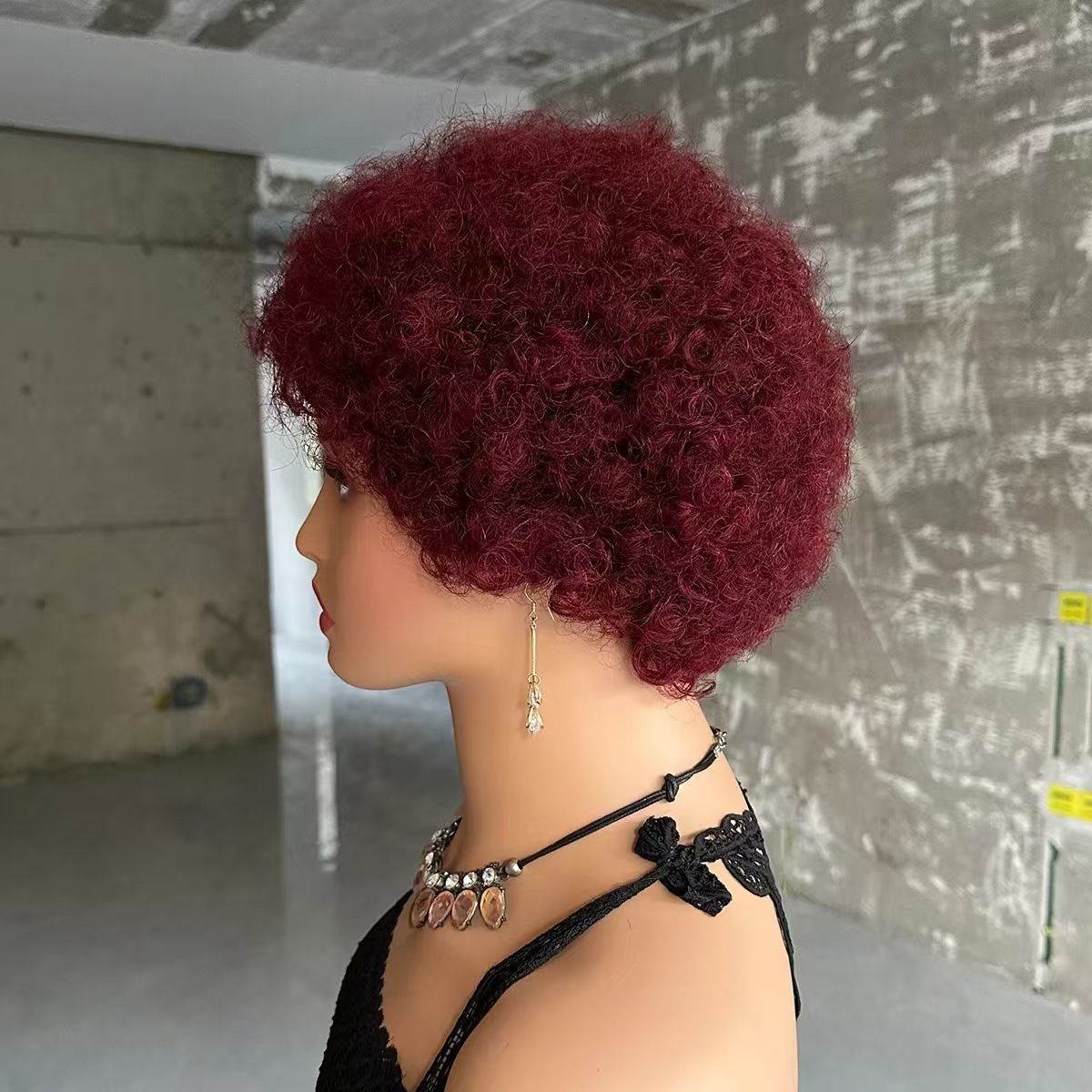 Short Afro Kinky Curly Hair Wigs For Black Women Human Hair African Fluffy Wig With Bangs Brazilian Pixie Cut Wigs Machine Made