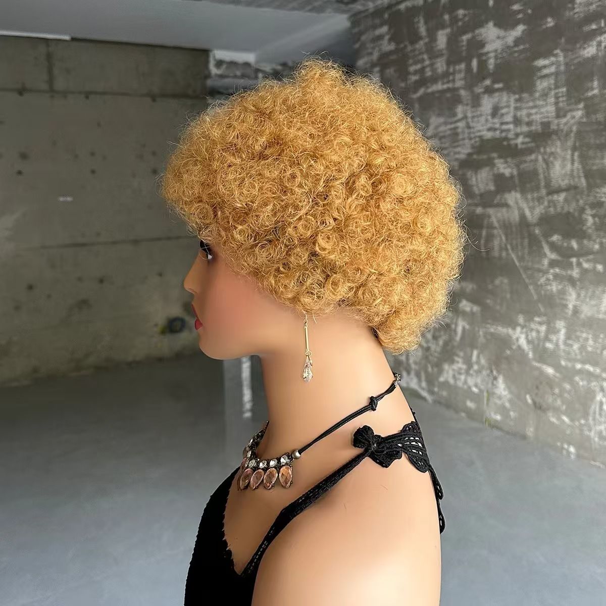 Short Afro Kinky Curly Hair Wigs For Black Women Human Hair African Fluffy Wig With Bangs Brazilian Pixie Cut Wigs Machine Made