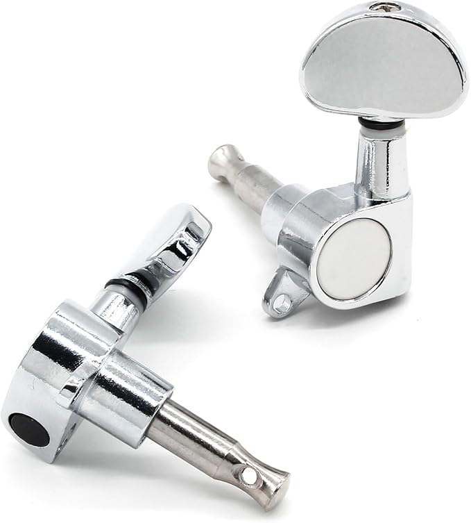 Hordion 6Pcs 3+3 Guitar Tuning Pegs, Chrome Guitar Tuners Machine Head Knobs, String Tuning Keys Set for Acoustic or Electric Guitar (Silver, 3 Left + 3 Right)