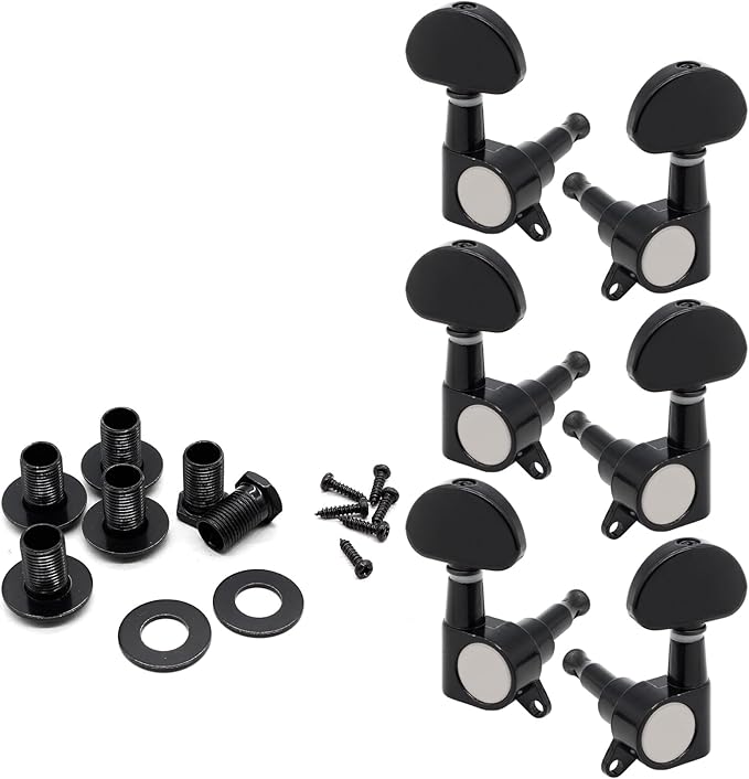 Hordion 6Pcs 3+3 Guitar Tuning Pegs, Chrome Guitar Tuners Machine Head Knobs, String Tuning Keys Set for Acoustic or Electric Guitar (Silver, 3 Left + 3 Right)