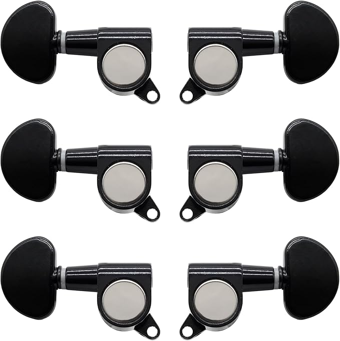 Hordion 6Pcs 3+3 Guitar Tuning Pegs, Chrome Guitar Tuners Machine Head Knobs, String Tuning Keys Set for Acoustic or Electric Guitar (Silver, 3 Left + 3 Right)