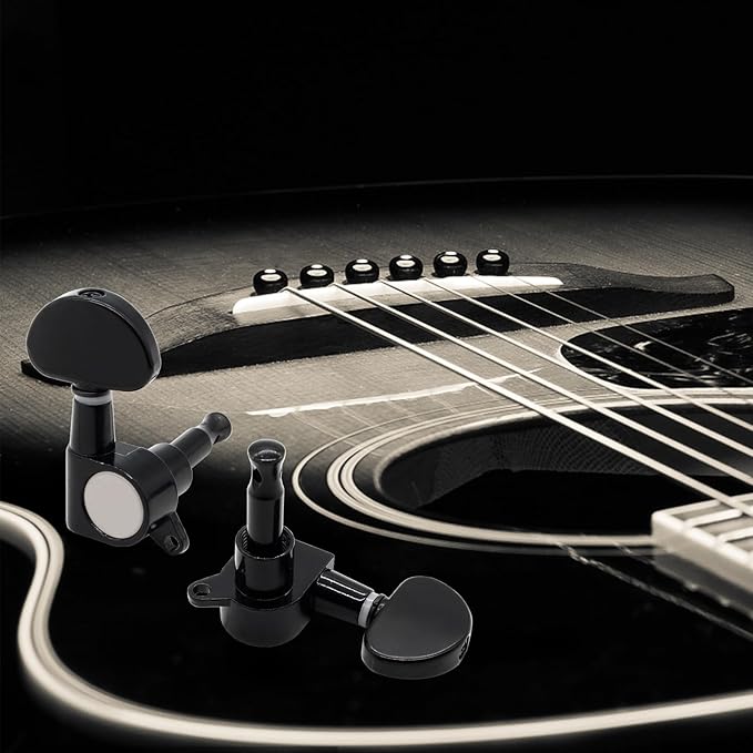 Hordion 6Pcs 3+3 Guitar Tuning Pegs, Chrome Guitar Tuners Machine Head Knobs, String Tuning Keys Set for Acoustic or Electric Guitar (Silver, 3 Left + 3 Right)