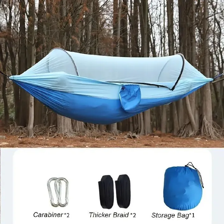 Automatic mosquito net, hammock, outdoor anti rollover double camping artifact with mosquito net, home swing, hammock, nylon