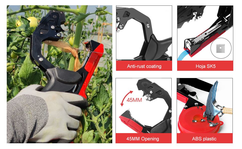 Plant Tying Machine with Green Tape, Tapener Tying Tool for Tomato, 420g Plant Tape Gun for Climbing Plants, 10000pcs Staples 20 Rolls Tape (Red)