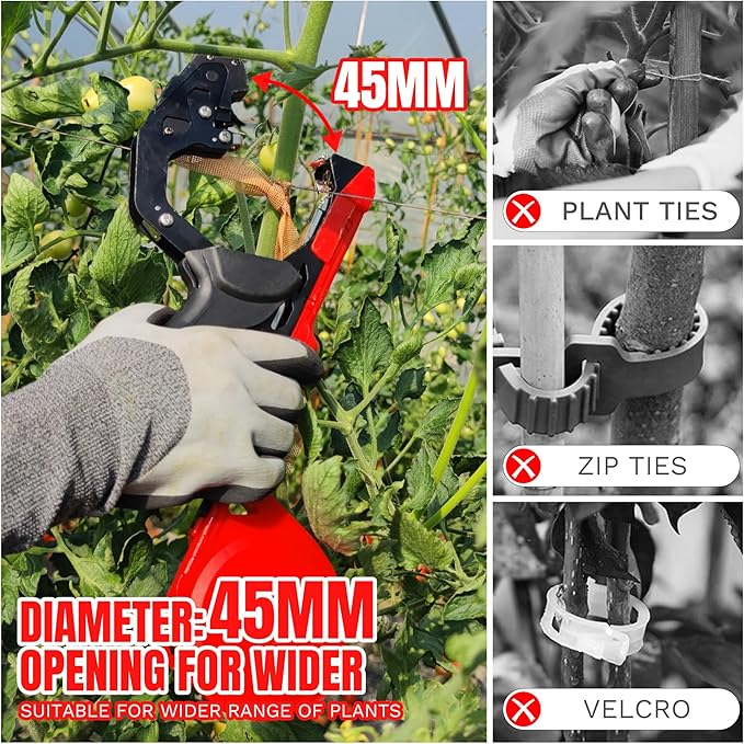 Plant Tying Machine with Green Tape, Tapener Tying Tool for Tomato, 420g Plant Tape Gun for Climbing Plants, 10000pcs Staples 20 Rolls Tape (Red)