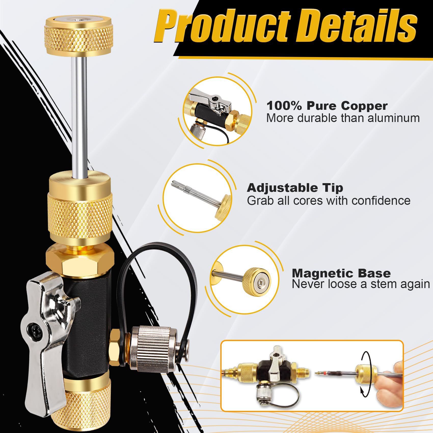 Vacuum rated valve core disassembly tool, valve disassembly tool, vacuum rated value of 20 microns