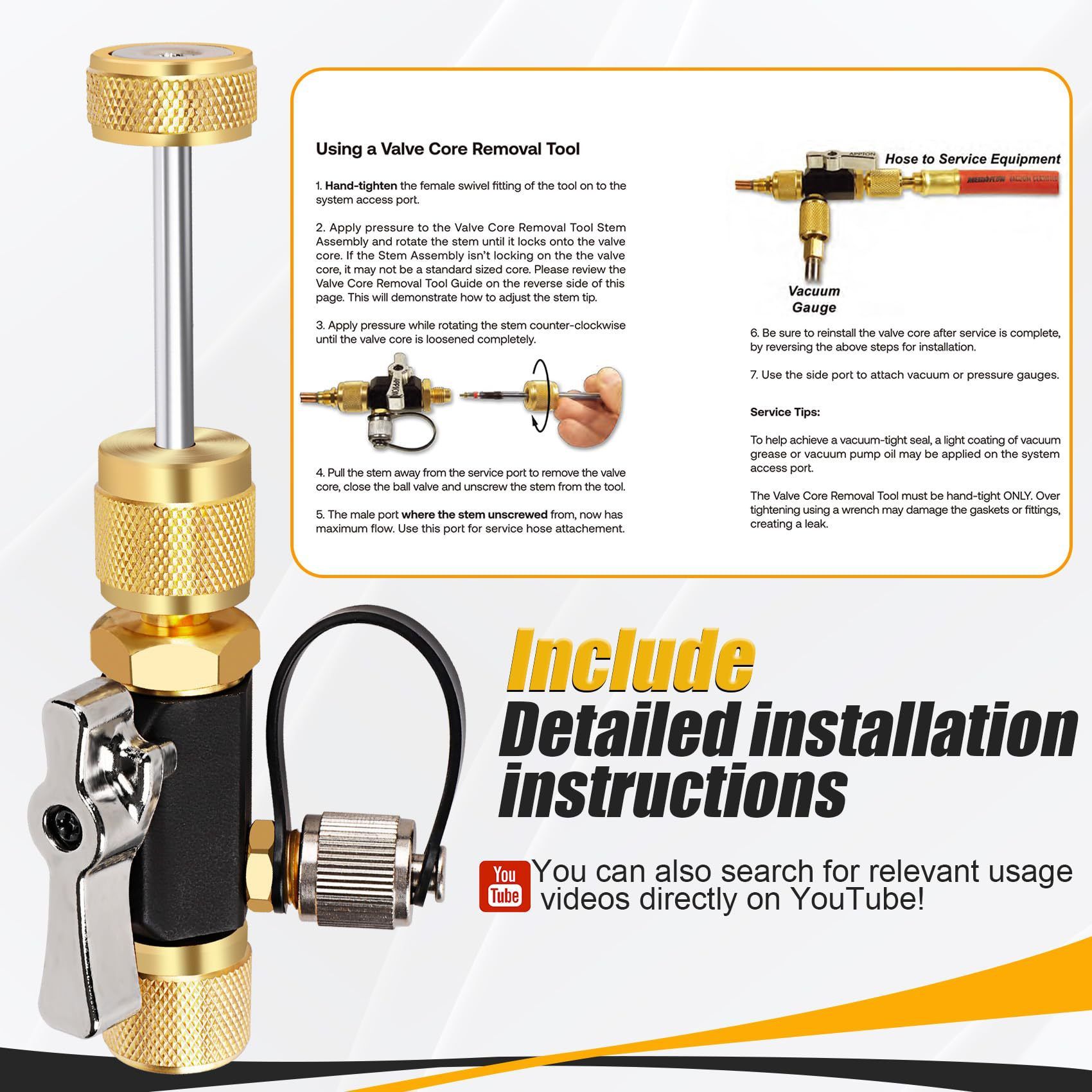 Vacuum rated valve core disassembly tool, valve disassembly tool, vacuum rated value of 20 microns