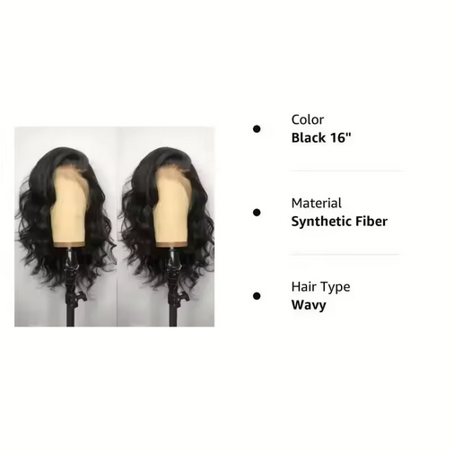 13x4 Black Bob Lace Front Wig Body Wave Wigs Natural Bob Wave Wig for Women Deep Wave Wigs Synthetic Fiber Glueless Hair Wigs