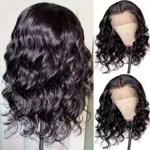 13x4 Black Bob Lace Front Wig Body Wave Wigs Natural Bob Wave Wig for Women Deep Wave Wigs Synthetic Fiber Glueless Hair Wigs