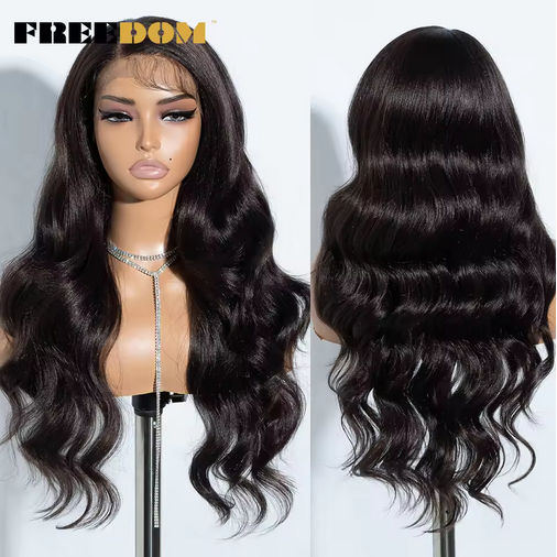 13X4 Synthetic Lace Front Wigs For Women 26" Free Part Body Wave Ombre Brown Red Lace Wigs Heat Resistant Cosplay Wig