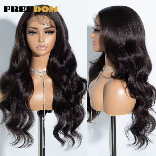 13X4 Synthetic Lace Front Wigs For Women 26" Free Part Body Wave Ombre Brown Red Lace Wigs Heat Resistant Cosplay Wig