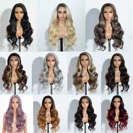 13X4 Synthetic Lace Front Wigs For Women 26" Free Part Body Wave Ombre Brown Red Lace Wigs Heat Resistant Cosplay Wig