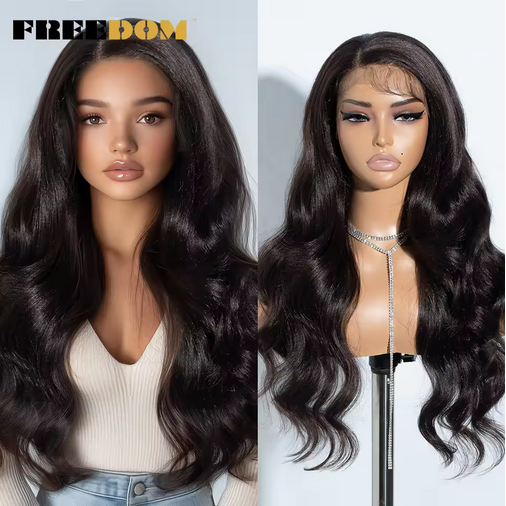 13X4 Synthetic Lace Front Wigs For Women 26" Free Part Body Wave Ombre Brown Red Lace Wigs Heat Resistant Cosplay Wig
