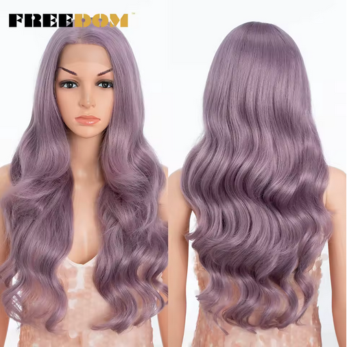 13X4 Synthetic Lace Front Wigs For Women 26" Free Part Body Wave Ombre Brown Red Lace Wigs Heat Resistant Cosplay Wig
