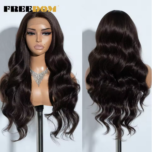 13X4 Synthetic Lace Front Wigs For Women 26" Free Part Body Wave Ombre Brown Red Lace Wigs Heat Resistant Cosplay Wig