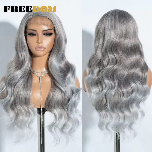 13X4 Synthetic Lace Front Wigs For Women 26" Free Part Body Wave Ombre Brown Red Lace Wigs Heat Resistant Cosplay Wig