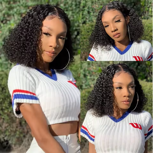 Glueless wig Human Hair Ready to Wear Curly Bob Wigs PrePluck With Baby Hair Deep Water Wave Lace Wig shipping from South Africa