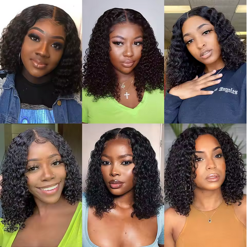 Glueless wig Human Hair Ready to Wear Curly Bob Wigs PrePluck With Baby Hair Deep Water Wave Lace Wig shipping from South Africa