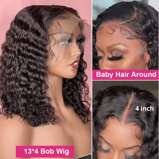 Glueless wig Human Hair Ready to Wear Curly Bob Wigs PrePluck With Baby Hair Deep Water Wave Lace Wig shipping from South Africa