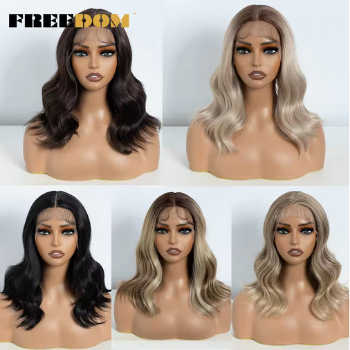 Synthetic 13x4 Lace Front Wigs For Women Body Wave 14 -20 Inch Short Bob T Part Lace Wig Ombre Blonde Brown Cosplay Wig Wig