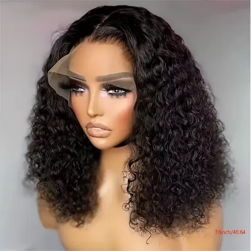 12A Kinky Curly Synthetic Hair Wigs 13X4 Lace Frontal Wigs For Women Pre Plucked With Baby Hair Black Hair Curly Bob Wig