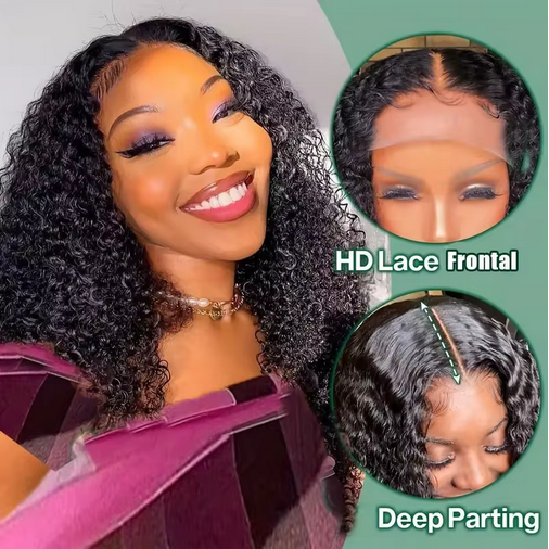 12A Kinky Curly Synthetic Hair Wigs 13X4 Lace Frontal Wigs For Women Pre Plucked With Baby Hair Black Hair Curly Bob Wig