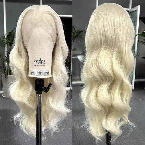 Platinum Blonde Long Wavy Synthetic Wig Free Part Loose Wave Natural Curly 13X4 Lace Front Wigs for Women Daily Party Cosplay