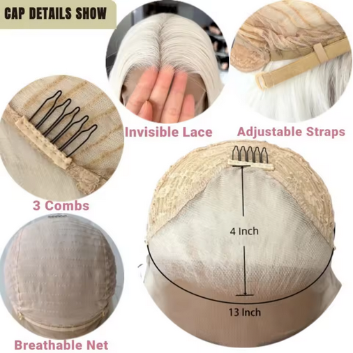 Platinum Blonde Long Wavy Synthetic Wig Free Part Loose Wave Natural Curly 13X4 Lace Front Wigs for Women Daily Party Cosplay