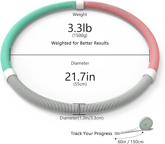 Weighted Soft Spring Hula Hoop for Adults – 3.3lb Foldable Fitness Hoop, Waist-Friendly Design, Portable Slimming Exercise Equipment for Home and Travel