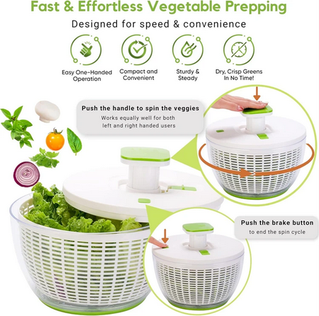 3.8 QT Salad Spinner Large Lettuce Dryer Spinner One-handed Easy Press Large Vegetable Dryer Salad Mixer Washer JT251