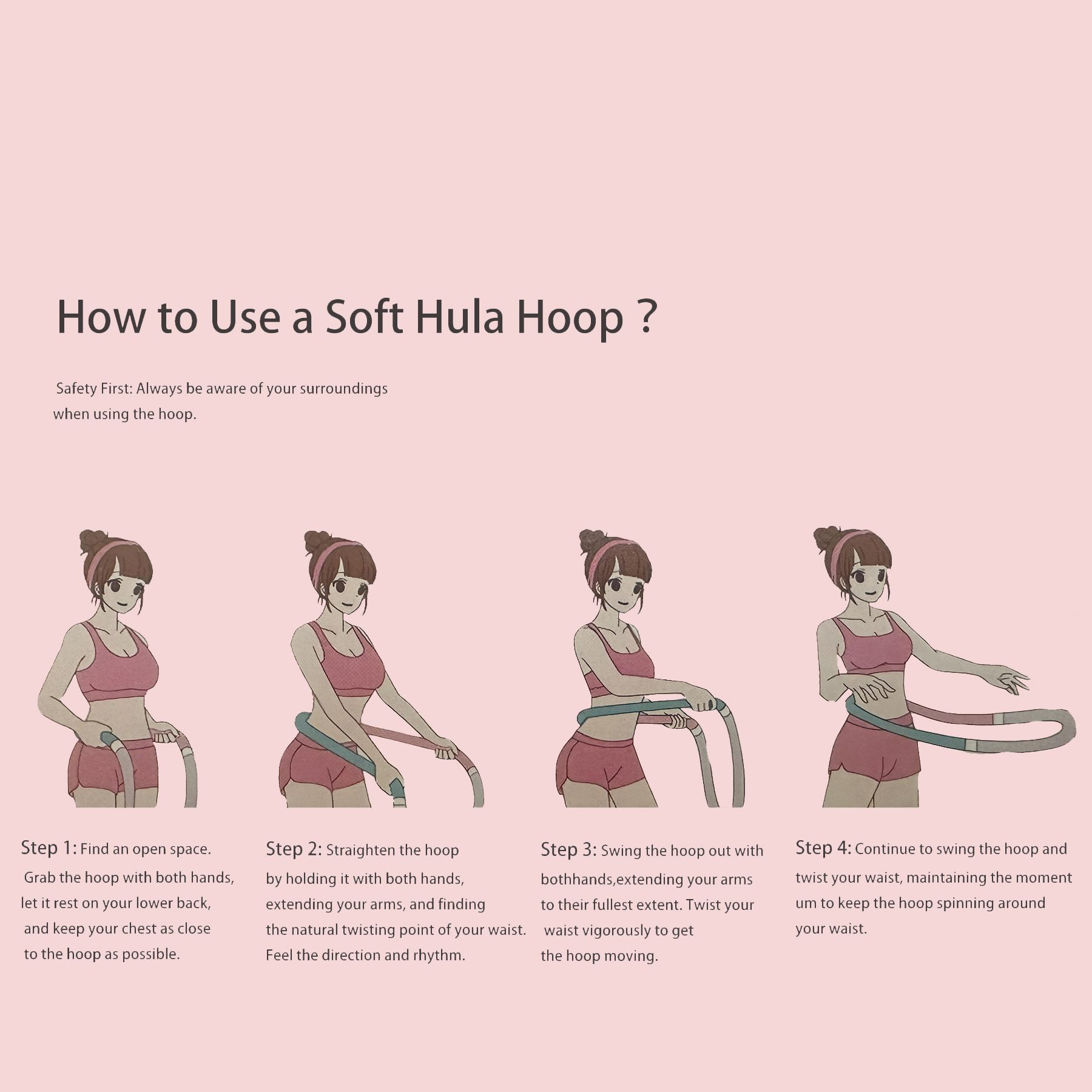 Weighted Soft Spring Hula Hoop for Adults – 3.3lb Foldable Fitness Hoop, Waist-Friendly Design, Portable Slimming Exercise Equipment for Home and Travel（Upgrade to Fully Enclosed Silent Version