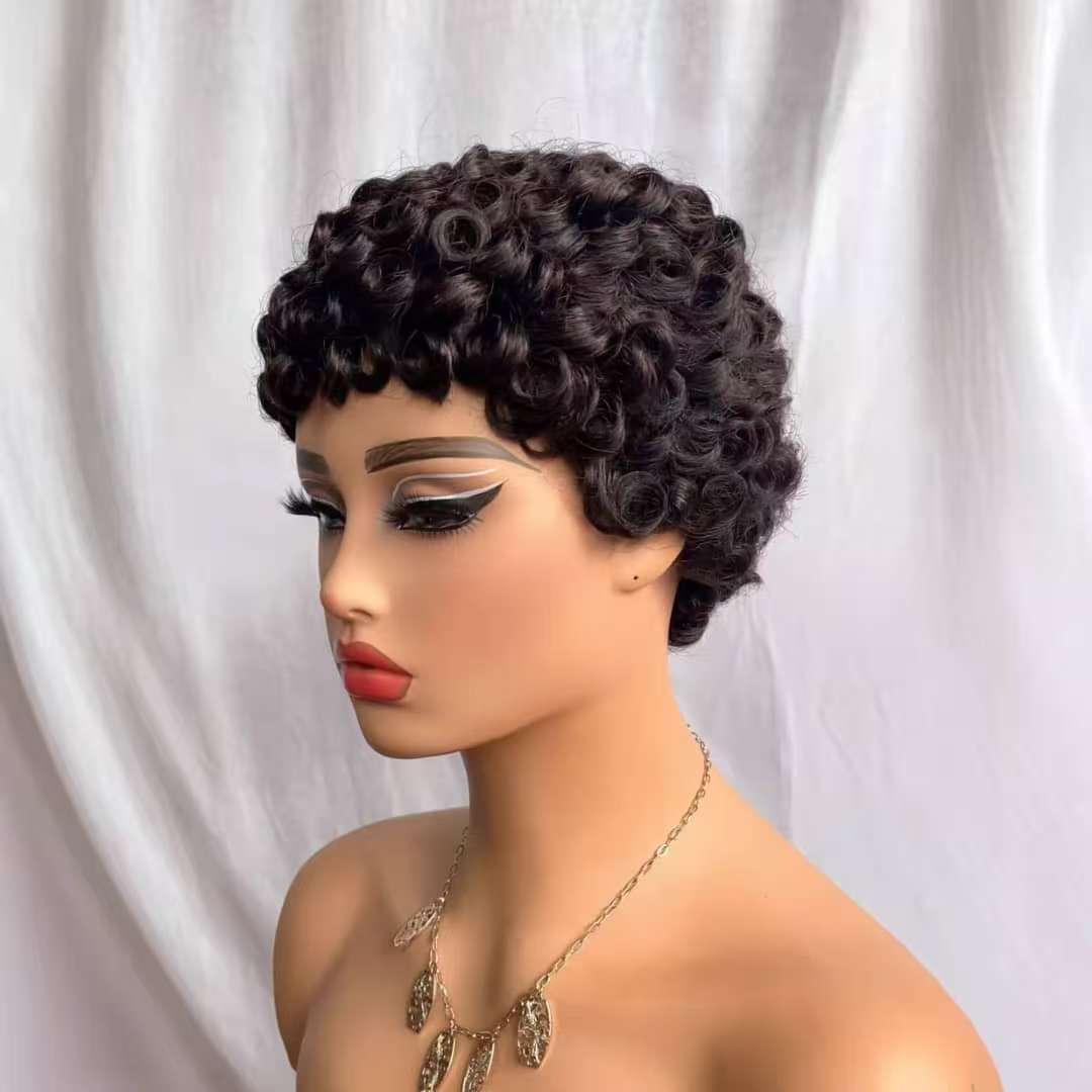 Pixie Cut Wigs 100% Human Hair Wigs Short Curly Pixie Cut Wigs For Black Women Full Machine Made Wig Pixie Curly Black 1B Color