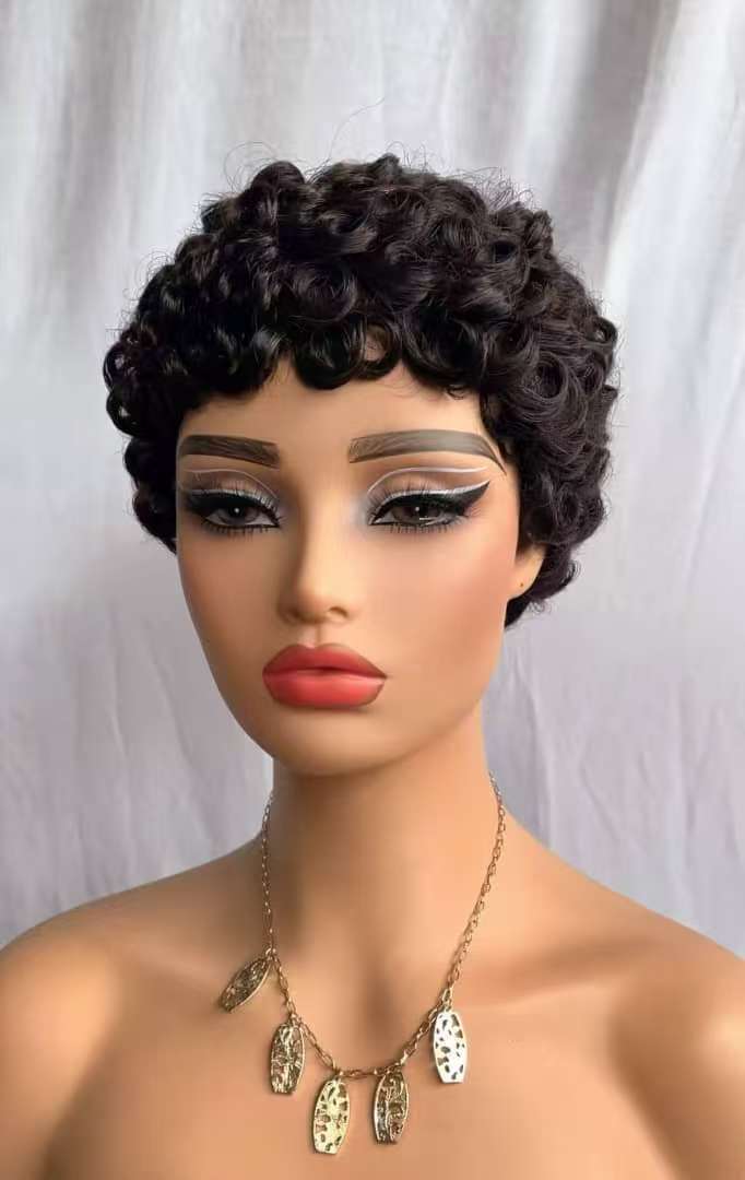 Pixie Cut Wigs 100% Human Hair Wigs Short Curly Pixie Cut Wigs For Black Women Full Machine Made Wig Pixie Curly Black 1B Color