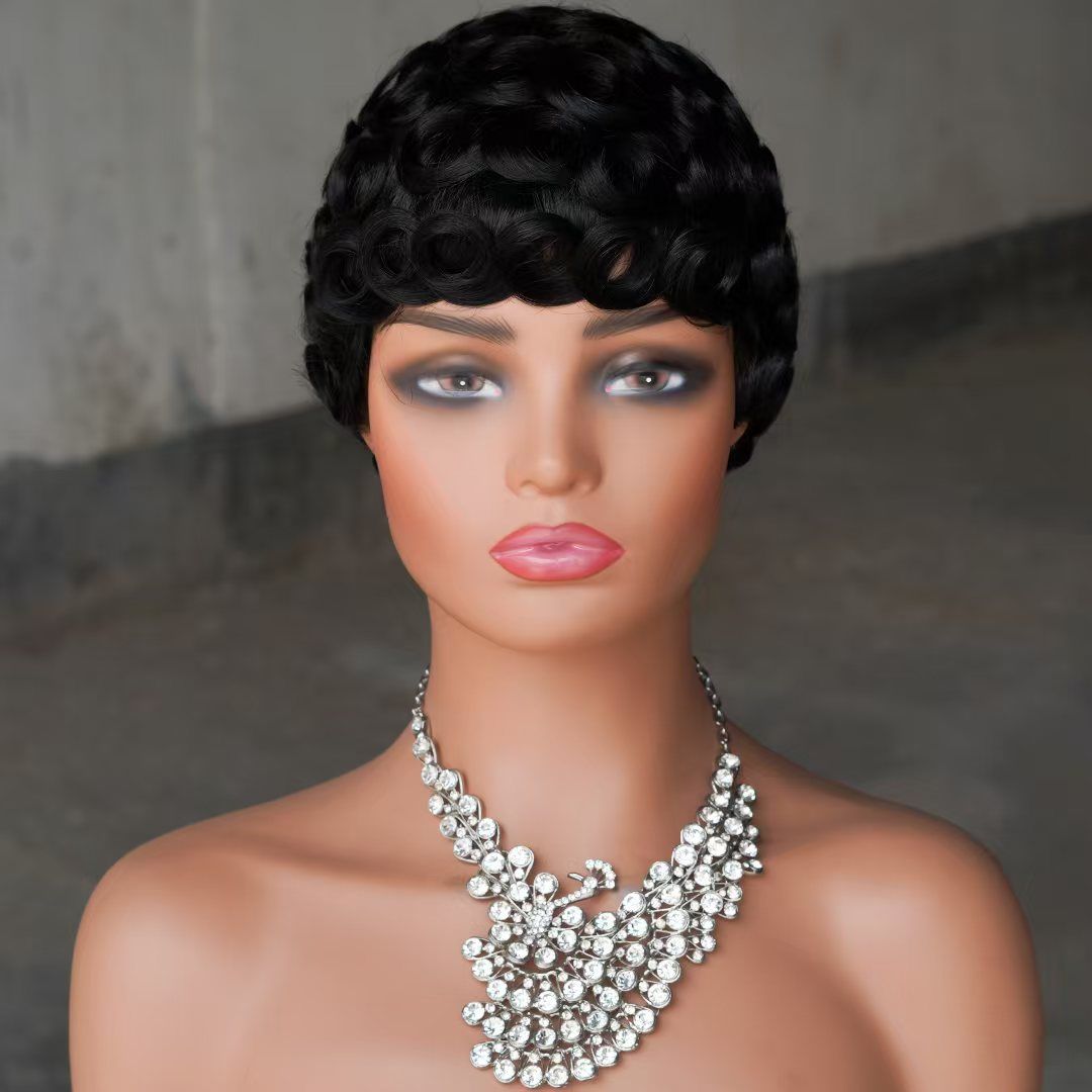 Pixie Cut Wigs 100% Human Hair Wigs Short Curly Pixie Cut Wigs For Black Women Full Machine Made Wig Pixie Curly Black 1B Color