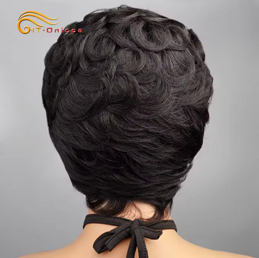 Pixie Cut Wigs 100% Human Hair Wigs Short Curly Pixie Cut Wigs For Black Women Full Machine Made Wig Pixie Curly Black 1B Color