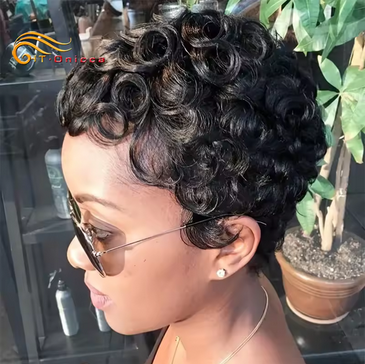 Pixie Cut Wigs 100% Human Hair Wigs Short Curly Pixie Cut Wigs For Black Women Full Machine Made Wig Pixie Curly Black 1B Color