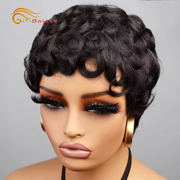Pixie Cut Wigs 100% Human Hair Wigs Short Curly Pixie Cut Wigs For Black Women Full Machine Made Wig Pixie Curly Black 1B Color