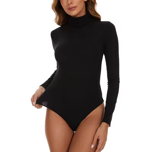 Women's Turtleneck Long Sleeve Bodysuits Fall Fashion Basic Layering Jumpsuit Slim Fit Soft Thermal Underwear Tops