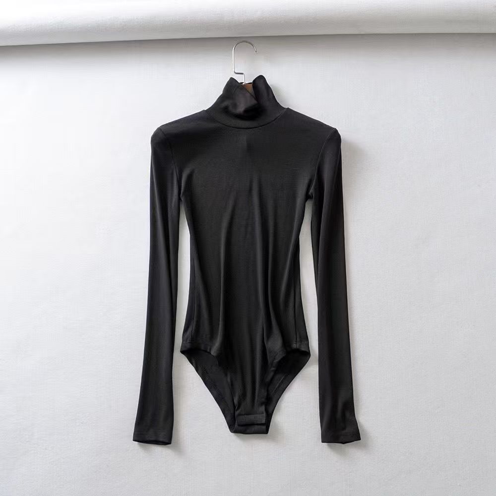 Women's Turtleneck Long Sleeve Bodysuits Fall Fashion Basic Layering Jumpsuit Slim Fit Soft Thermal Underwear Tops