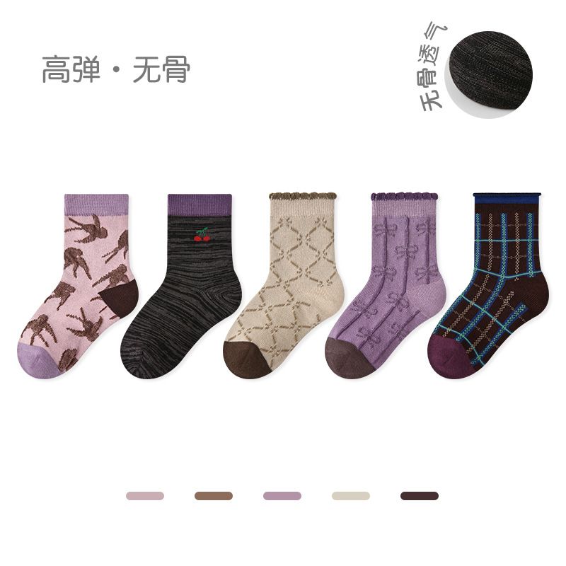 Children's socks, new style for autumn and winter, thin socks, cartoon animal baby socks, cotton, seamless, girls' socks（5 pairs）