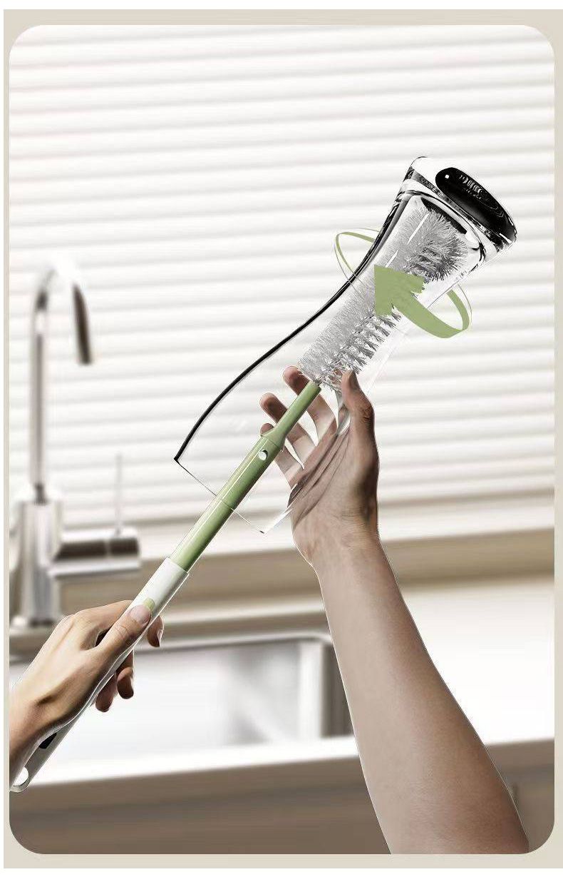 Multi-functional retractable and bendable cup brush, long-handled hard bristle cleaning brush, suitable for cleaning baby bottles, soybean milk machines, blenders, and other kitchen items (set of 3)