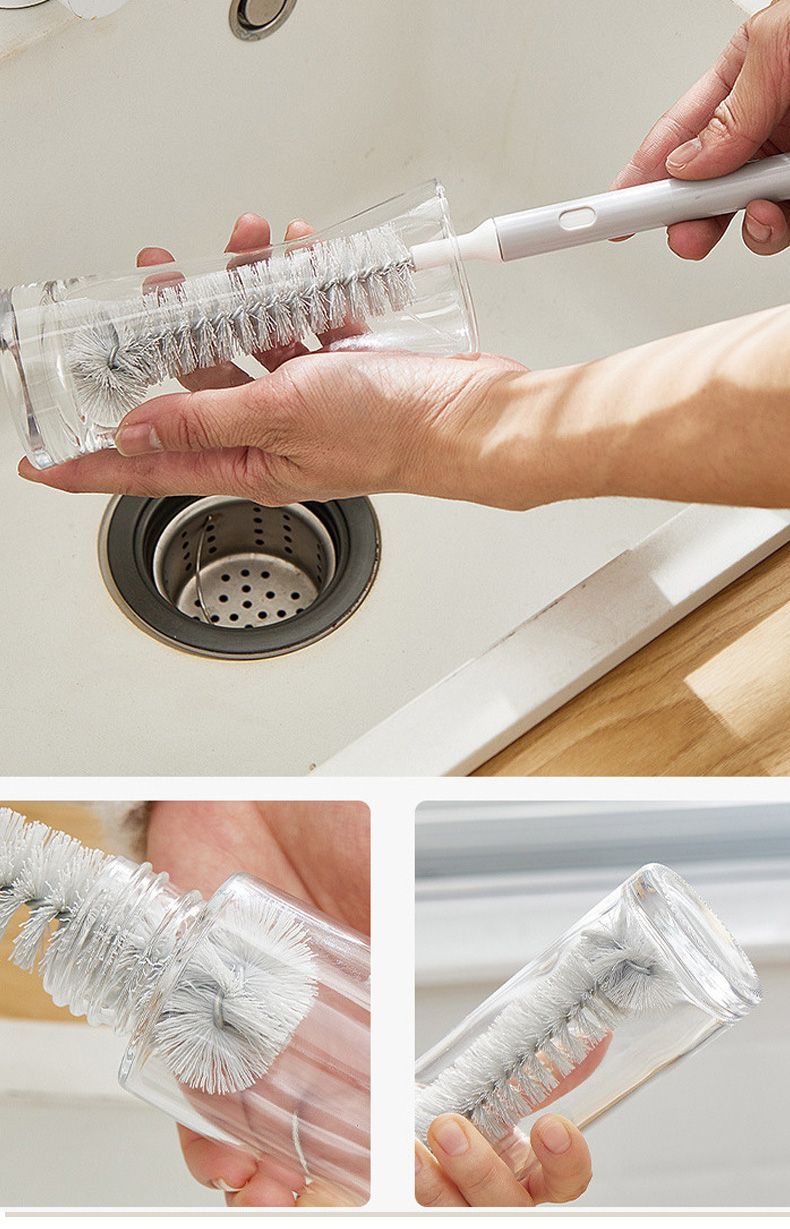 Multi-functional retractable and bendable cup brush, long-handled hard bristle cleaning brush, suitable for cleaning baby bottles, soybean milk machines, blenders, and other kitchen items (set of 3)